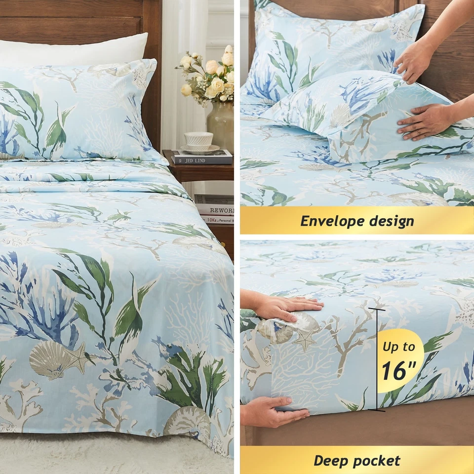 Kingrest Organic Cotton Queen Sheet Set with Deep Pocket Hotel Style Sheets - Image 3 of 4