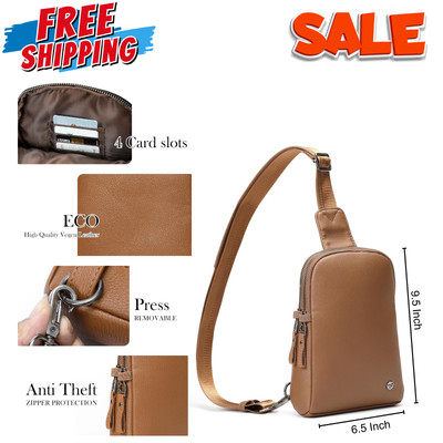 Brown Faux Leather Small Sling Crossbody Bag - Travel, Fanny Pk, Multi-Purpose
