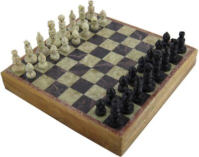 Handcrafted Indian Chess Set With Stone Board And Storage Box 8X8 Inches