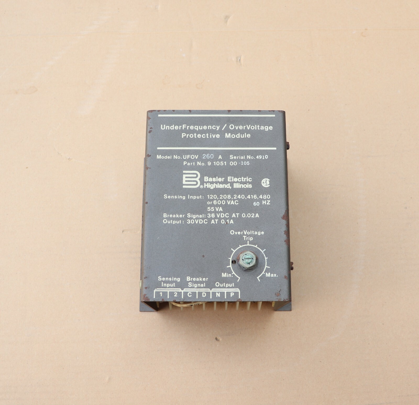 BASLER UFOV260A UNDER FREQUENCY OVERVOLTAGE PROTECTIVE MODULE