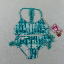 Kanu Surf Swimsuit Girls 7 Teal Green 2 Piece Bikini Tassel Willow 6552