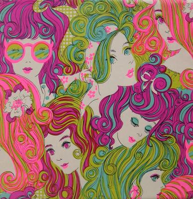 Handmade Retro 70's Ladies 8x8 Cotton Quilting or Crafting Funky Fabric Block 