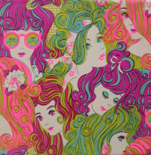 Handmade Retro 70's Ladies 8x8 Cotton Quilting or Crafting Funky Fabric Block  - Picture 1 of 1