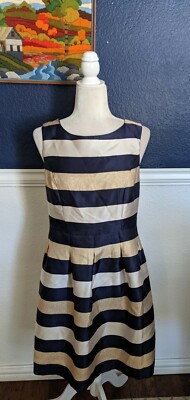 Tommy Hilfiger Sleeveless Metallic Stripes Fit & Flare Dress Sz 8 Medium M  $189 | eBay