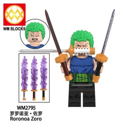 2 inch Custom One Piece Roronoa Zoro Minifigure with three sword, New/Mint