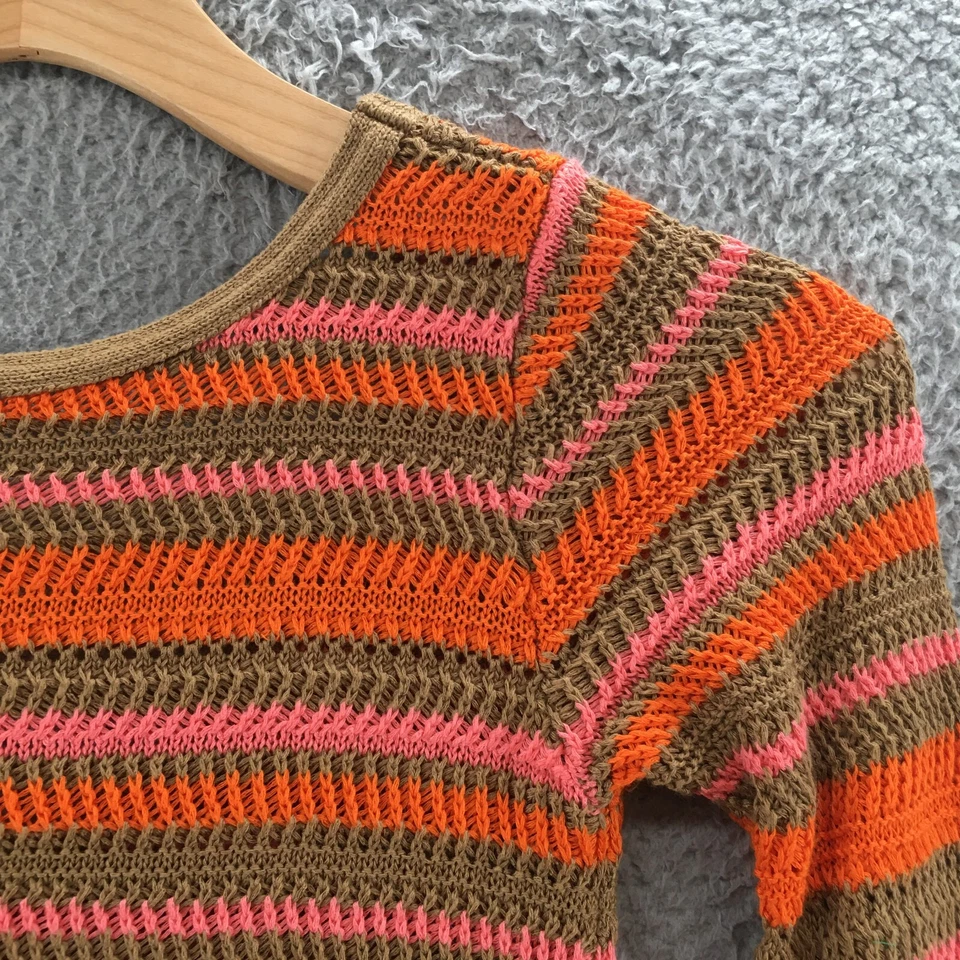 Stile Benetton Sweater Dress Womens S Orange Scoop Back Long Sleeve Striped Knit - Image 3 of 4