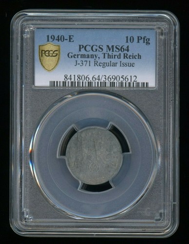 PCGS MS64 1940-E 10 Pfennig Pfg Germany, Third Reich J.371 WW2 *None higher* - Picture 2 of 4