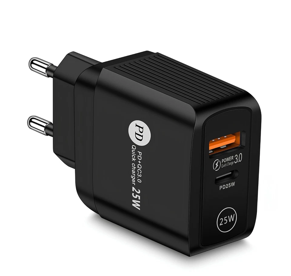 Caricabatterie Rapido 25W Caricatore Samsung USB per iPhone Huawei Xiaomi Pixel - Immagine 2 di 3