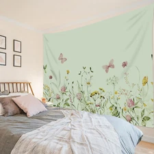 Green Leaf Yellow Daisy Pink Wildflower Tapestry for Bedroom Living Room Dorm