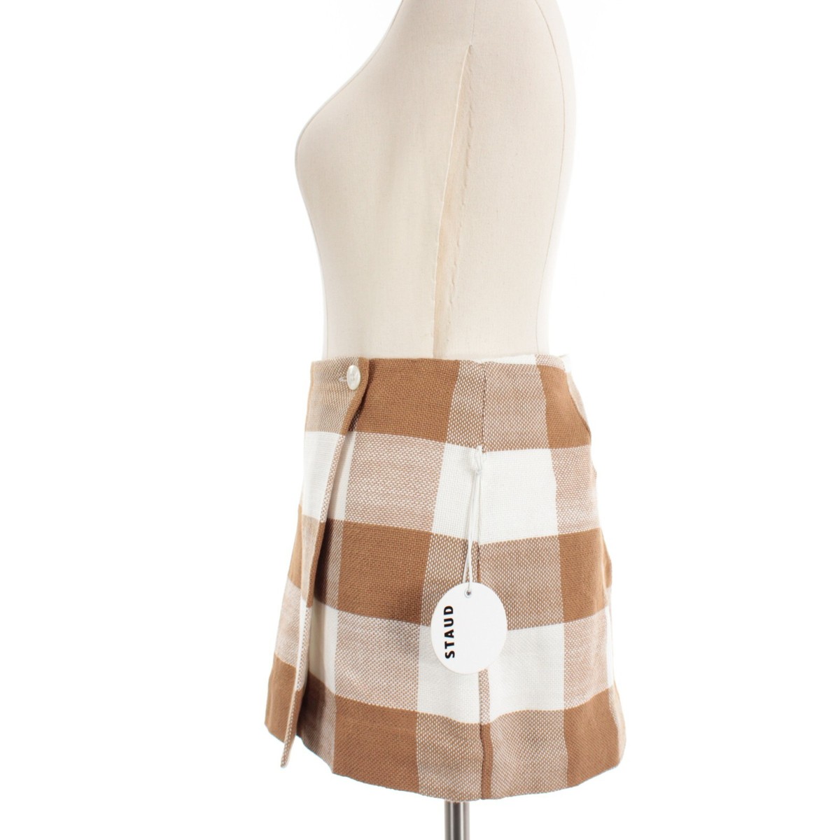 Staud NWT Tour Wrap Mini Skirt Size 8 in Tobacco Gingham (Light