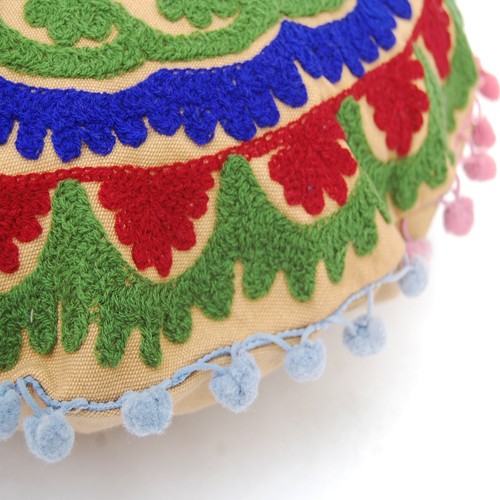 Indian Ethnic Floral Cotton Pillow Case Suzani Embroidery Round Cushion Cover16" - Picture 3 of 6