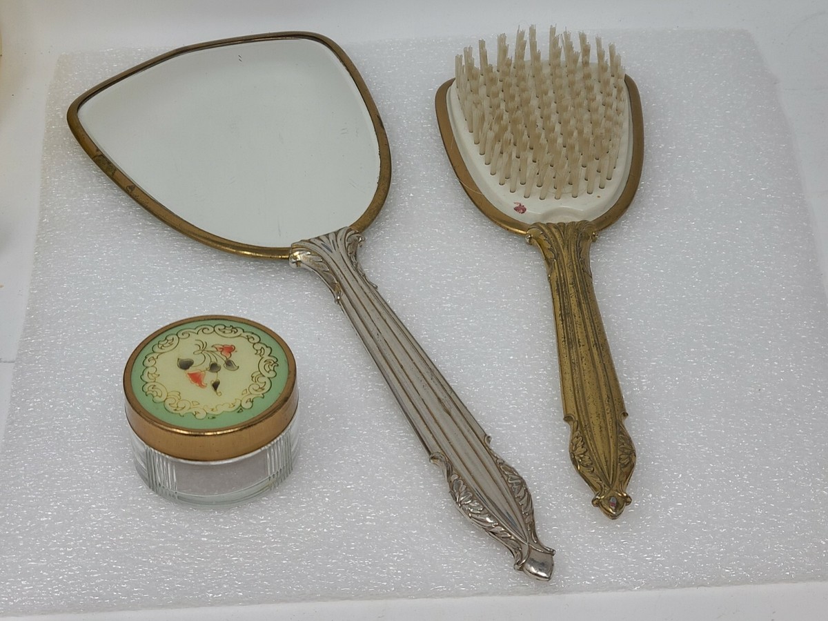 Vintage 4 Piece Vanity Dressing Table Set Mirror Brush Comb Powder Jar Vintage vanity set in original box. Set includes: hand  main image 3