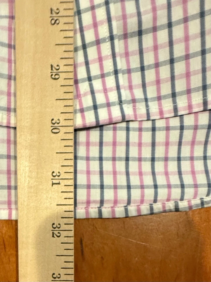 Camisa de vestir GAP para hombre talla L original ajustada sin planchar abotonada rosa azul marino a cuadros Foto 4 de 4