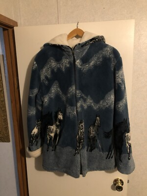 #ad Horse Pattern Winter Coat Reversible Nordic Lights Warm Fleece $20.00