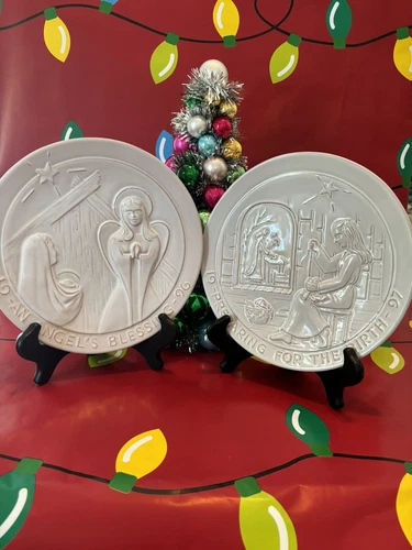Frankoma 1996 & 97 Xmas Plates “An Angels Blessing” & “Preparing For The Birth”