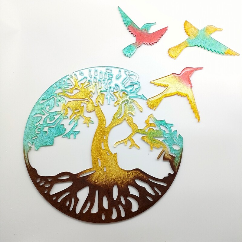 Nontoxic Resin Mold Home Decor DIY Tools Tree Birds Model Sticker