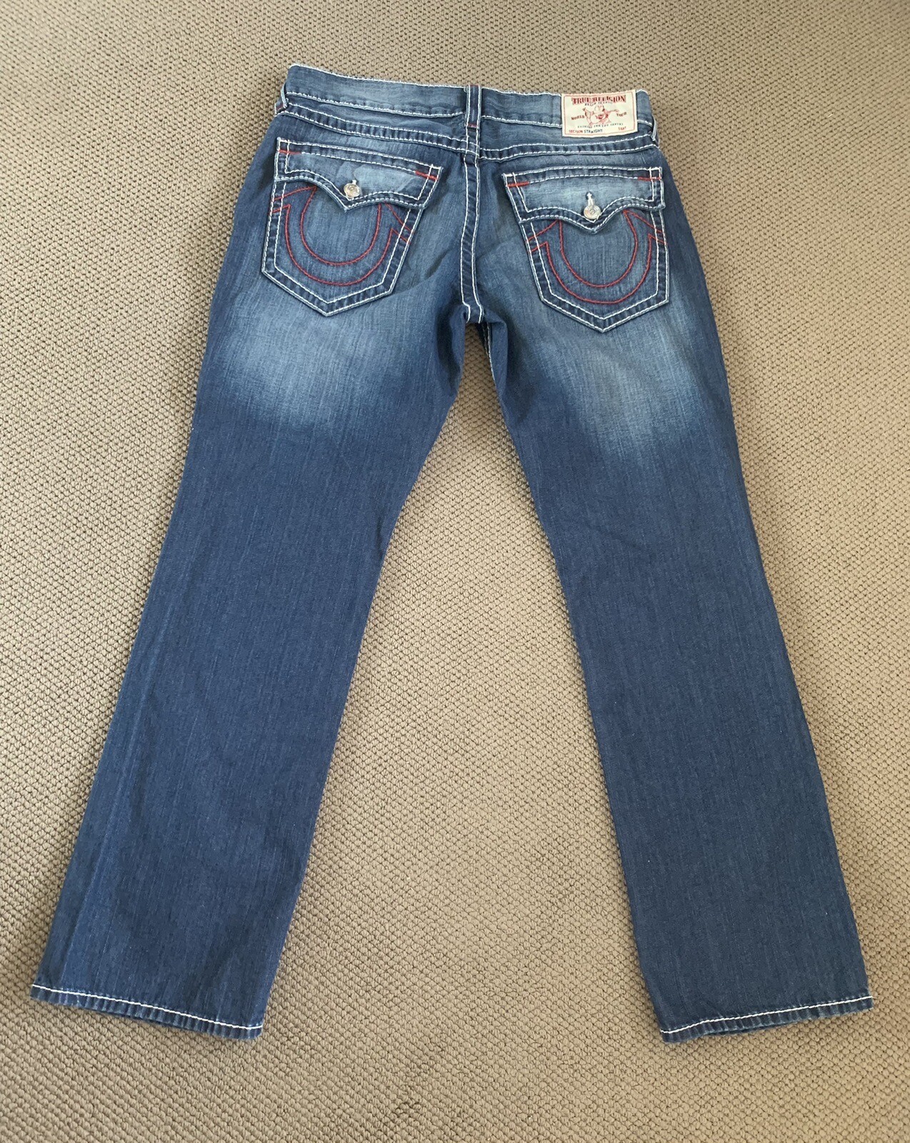 True Religion Mens Jeans Size 36 Straight Flap Nat Big Red T Blue Denim