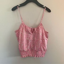 New Zara Pink Floral Crop Satin Camisole Top, L