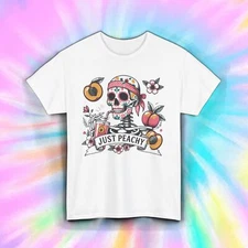 Just Peachy Shirt Skull Bandana Floral Peach Juice Funny Summer Vibe Tee S-5XL