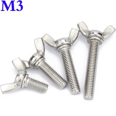 M3 - 0.5 304 Stainless Steel Wing Nuts Bolts Butterfly Thumb Screws A2-70 DIN316
