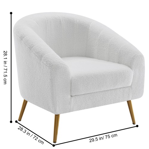 Teddy Fur Accent Chair Barrel Boucle Cream Modern Home Living Seating Furniture - Picture 8 of 58