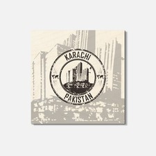 Karachi Pakistan Grunge City 4'' X 4'' Square Wooden Coaster