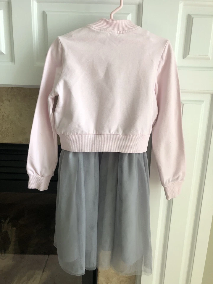 Vestido Tutu Feminino de Lantejoulas Bolinhas Tamanho 5 Rosa e Cinza Bom Estado Usado - Imagem 4 de 4