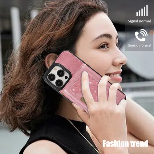 For iPhone 15 Pro Max 14 12 11 XR 8 Diamond Leather Wallet Lanyard Cover Case - Picture 58 of 72