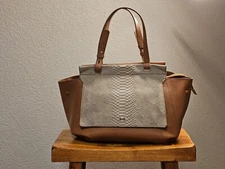 H by Halston Smooth Leather Satchel with Snake Embossed, NWT