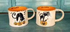 Set/2 Halloween 2024 Spectrum Designz Brixton Mugs Stoneware Cats Jack-o-Lantern