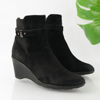 Blondo Women's Liberata Boot Size 7 Waterproof Black Suede Mid Heel Wedge Shoe