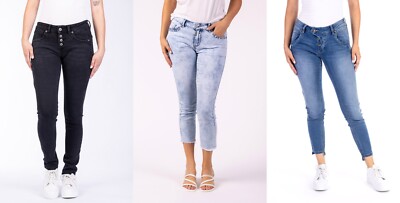 BLUE MONKEY JEANS B- WARE SCHWARZ  BLAU SKINNY SLIM CROPPED 7/8 KNOPFLEISTE