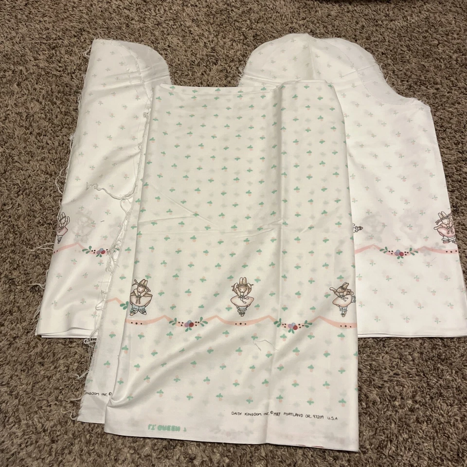 复古 1987 Daisy Kingdom 芭蕾舞兔子粉色边框棉织物 — 第 4/4 张图片