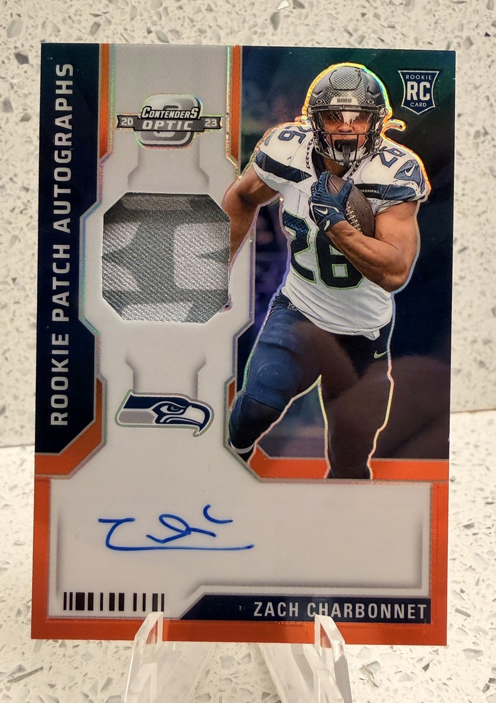 2023 Panini Contenders Optic - Rookie Patch Auto Zach Charbonnet /25 Orange RPA