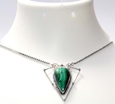 Exclusive Pear Malachite 925 Silver Plated Necklace 18