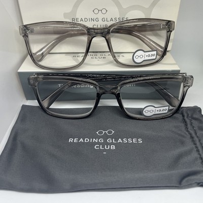 2 PK Reading Glasses Premium Qua Unisex +3.00 Clear Smoke  Square Strong Hinge