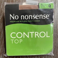 No nonsense Control Top Pantyhose Tan Reinforced Toe 113 Made in USA Size Q New