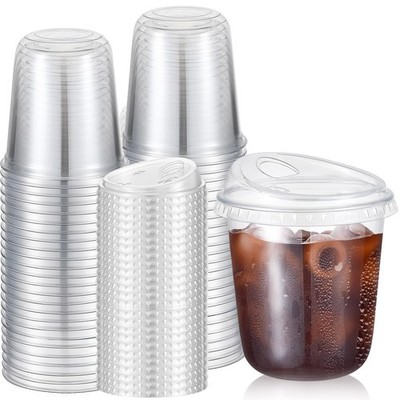 Ziliny 50 Sets Plastic Coffee Cups with Sip Lids, Clear, 12 oz
