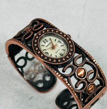 Geneva Watch Women 21mm Bronze Tone Western Scroll Filigree Bracelet New Battery