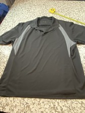 Men's Black/Gray Solid Collared Short Sleeve Polo Shirt Button Accent