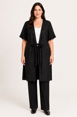 Le Monde du Lin Damen Leinen Kimono Schwarz XL/XXL 42-44 Made in Italy