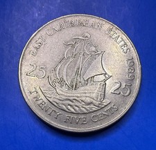1989 Elizabeth II 25 Cents Coin from East Caribbean States