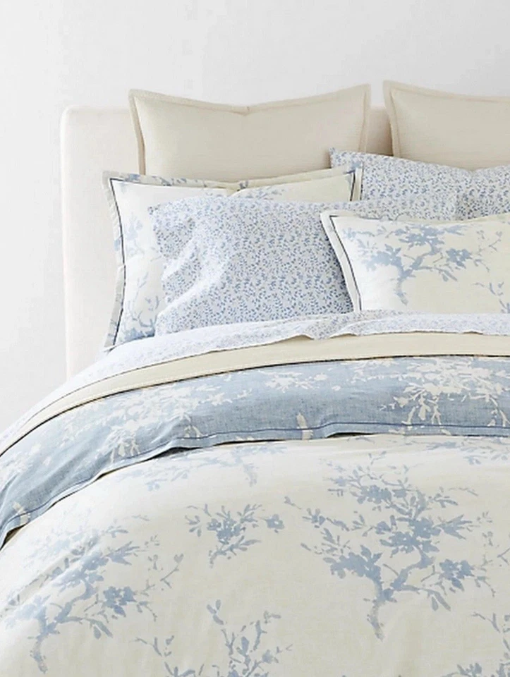 Juego de edredón reversible botánico Ralph Lauren Eva 3 piezas King crema/azul $500 Foto 2 de 4