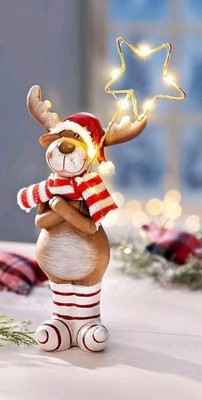 Led Dekofigur Elch mit Stern Schal Advent Fensterdeko Rentier Weihnachtsdeko