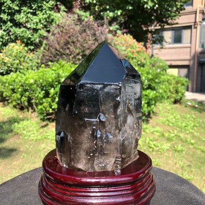 5.65LB Natural Smoky Quartz Mineral Quartz Crystal Mineral Reiki healing+Stand
