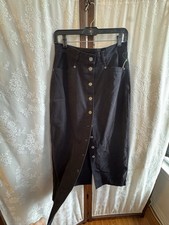 Christopher Banks Black Denim Midi Skirt Women's Button Front A-Line vintage