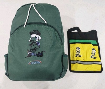 NEW Anime Offstar Forest Green Backpack Bag Chibi Kitty Cat Art Pouch Set NWOT