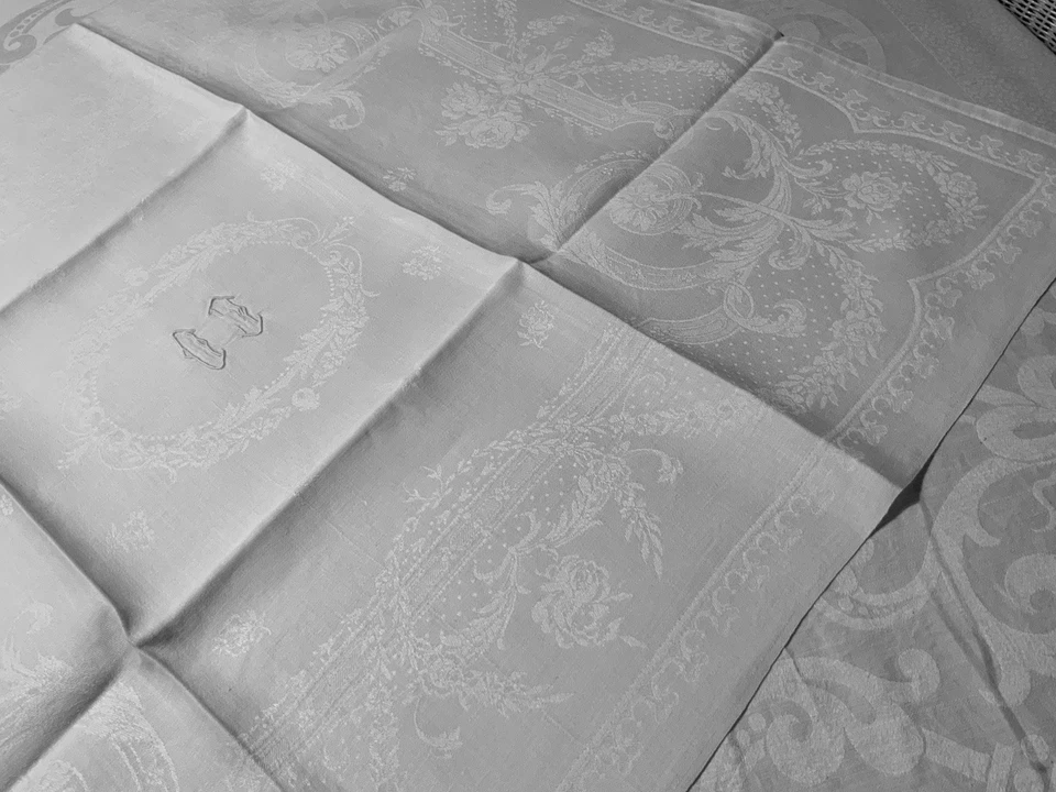 Linge Ancien 6 Serviettes De Mariage Damassé De Soie Monogramme E D 1800/1900 - Photo 2/4