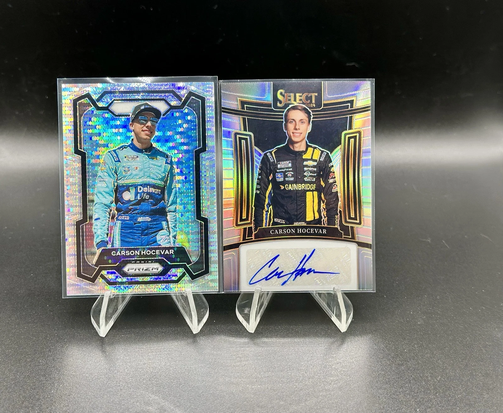 Carson Hocevar 2024 Panini Select Silver Auto & Prizm Base Pulsar Prizm /399