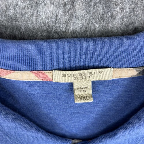 Burberry Britt Polo Shirt Men's XXL 2XL Nova Check Trim Blue Cotton Short Sleeve - Picture 3 of 6